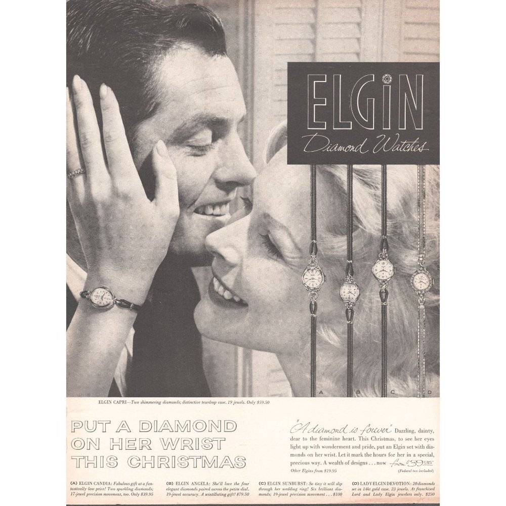 1960 Elgin Diamond Womens Ladies Watches Vintage Print Ad Capri Sunburst Art